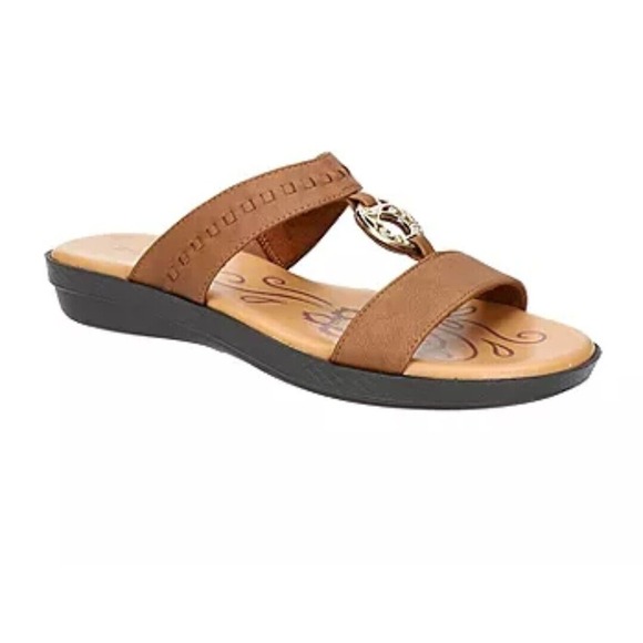 easy street Shoes - Women's Talia Wedge Sandal Shoes Strappy Summer Spring Wear, Tan, 7
